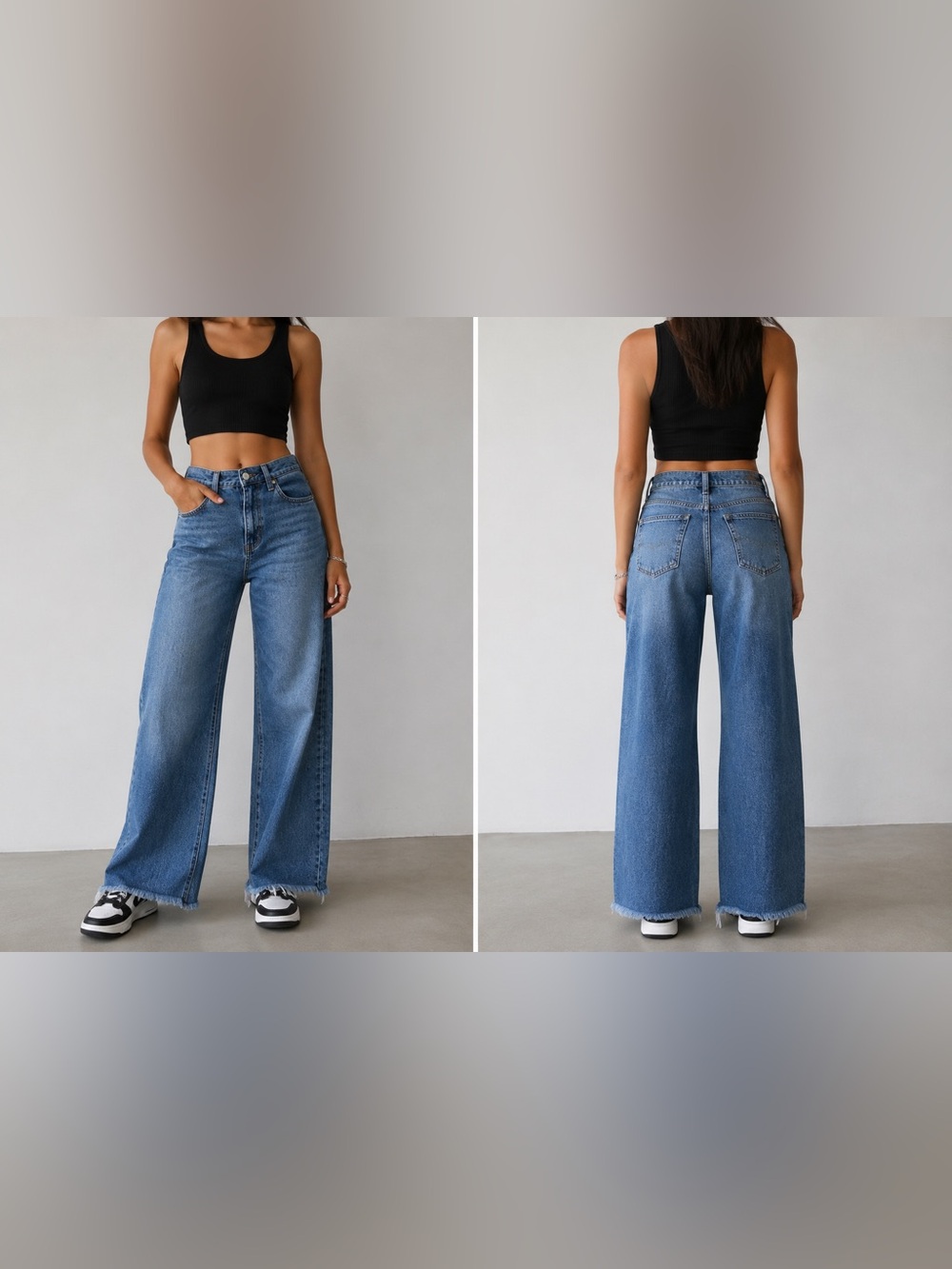 FRAYED Wide Leg Jeans size Size approx. W28–29 Light wash denim